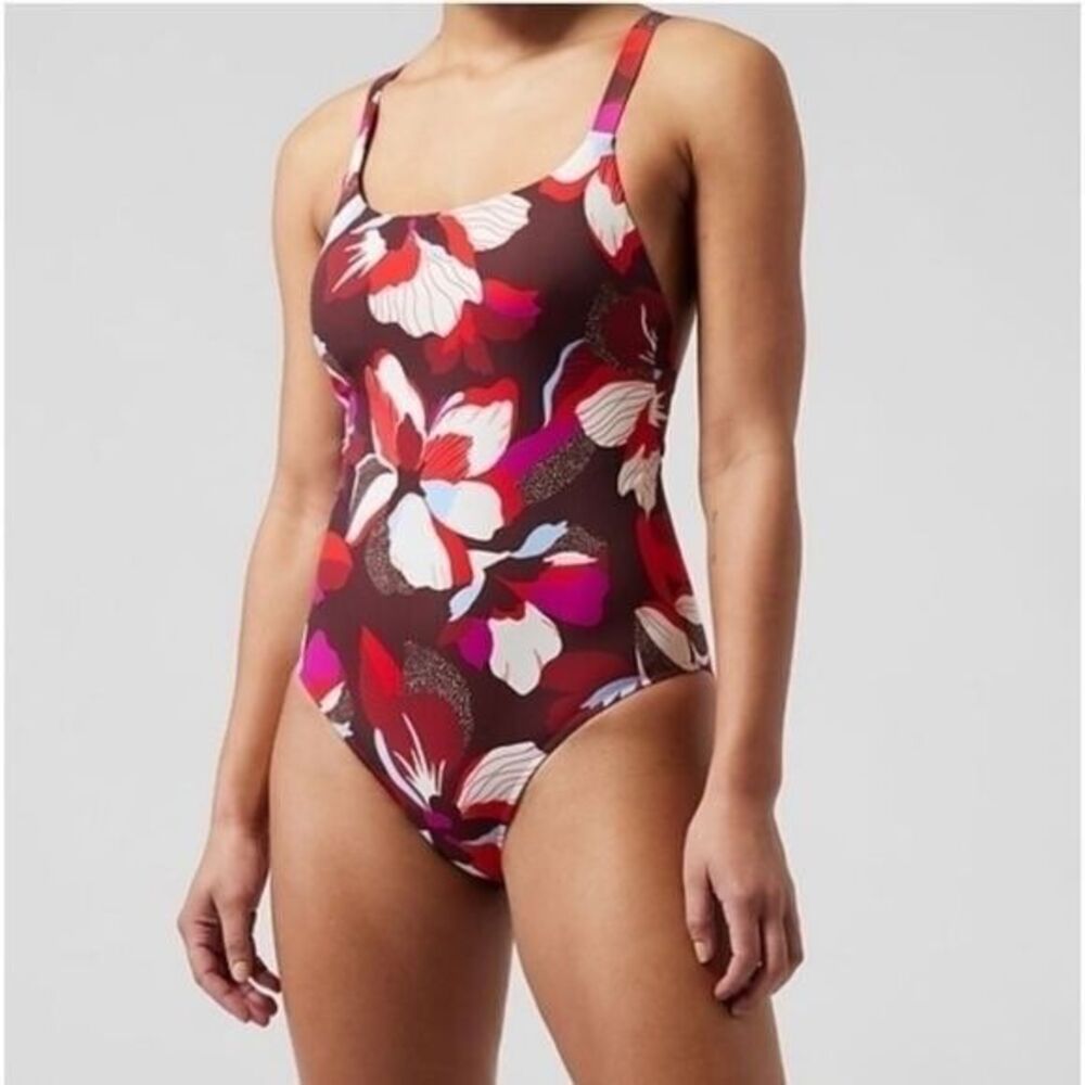 ATHLETA Hermosa One Piece Swimsuit "Hero Bloom Decadent Chocolate" Large NWT